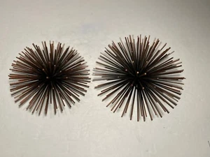 Set of 2 MCM Style Bronze Atomic Metal Starburst Sea Urchin Wall Hang Decor - Picture 1 of 13