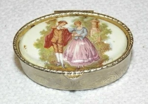 VINTAGE SAMMLERSTÜCK KERAMIK KAMEE DECKEL SILBER METALL PILLENDOSE - Bild 1 von 3