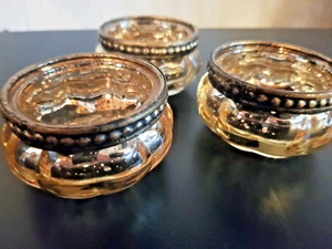 Teelichthalter aus Glas mit Metalldekor  Windlicht 3er Set - Bild 1 von 3