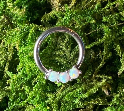 1шт три опала на петлях сегмента кольцо перегородки кликер 316L хирургическая сталь  - Изображение 1 из 4