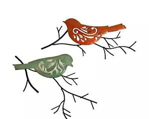 Metal wall art bird set of 2 color brown and green aqua and black(branches) - Picture 1 of 4