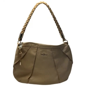 Cole Haan Pleated Tote Handbag Womens Tan Leather Braided Strap Inner Pockets - Picture 1 of 8