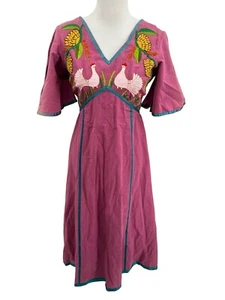 Vtg 60s 70s Fredericka Art To Wear Embroidered Mexican Caftan Dress Purple - Picture 1 of 22