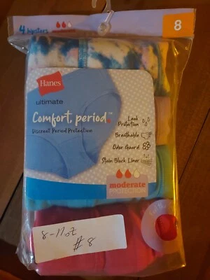 4-PK Hanes Hipsters Ultimate Comfort Discrete Period Protection Size 8 24" Waist - Image 1 of 2