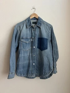 ASOS Design Shirt Women 2 Blue Patch Work Plaid Front Closure - Picture 1 of 9