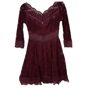 Free People Bordeaux Lace Fit n Flare Mini Dress - XS - Picture 1 of 9