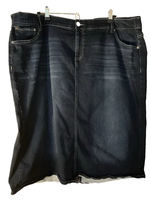 Falda Denim Cato Talla 24W Elastizada Cómoda Azul Jean Bolsillos Lavado Bigote Foto 1 de 4