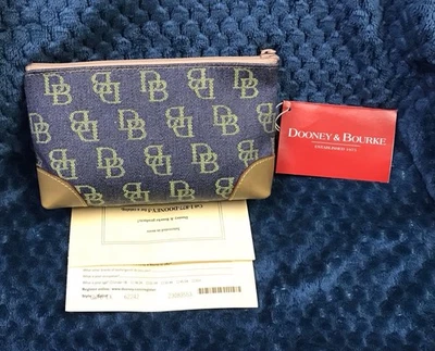 Bolsa de cosméticos Dooney & Bourke azul/verde de lona con adornos de cuero nueva con etiquetas Foto 1 de 4