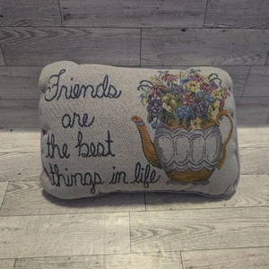 Decorative Tapestry Pillow Friends Are The Best Things In Life Floral Teapot - Picture 1 of 4