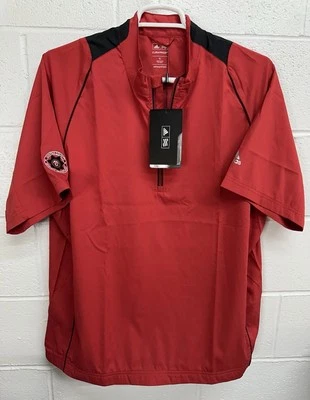 NWT Adidas Golf 1/4 Zip Pullover ClimaProof Wind Shirt Red Short Sleeve Logo / L - Imagem 1 de 4