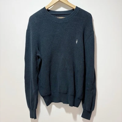 Allsaints Rias Crew Fishermen Sweater Waffle Knit Blue Size Medium 100% Cotton - Image 1 of 4