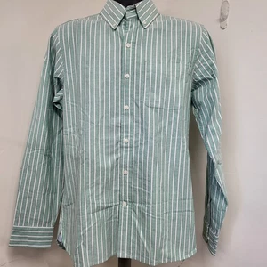 Lands' End Oxford Shirt Mens Size M 38-40 Gree/Navy Stripe Supima Tailored Fit   - Picture 1 of 13