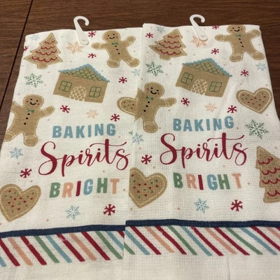 NUEVO CON ETIQUETAS ~Dos toallas de cocina navideñas/Navidad~ ESPIRITUALES PARA HORNEAR BRILLANTES ~ Pan de jengibre Foto 1 de 4