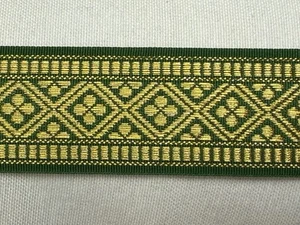 1 1/4" Jacquard Woven Metallic Ribbon Trim - 3 Continuous Yards Green Gold - Picture 1 of 2