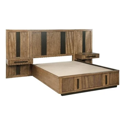 Cama con panel de pared California King de madera de transición para terraza montaña rusa marrón ceniza Foto 1 de 4