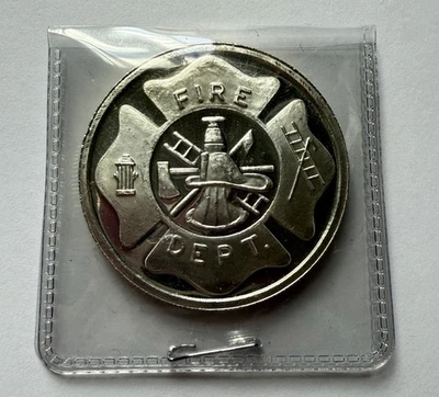 Fire Department Fighter Hat Ladder 1 oz .999 Fine Silver Round Coin - Image 1 of 2