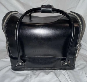 Bobbi Brown Black Leather Expandable Make Up Cosmetic Case Top Handle, Zipper - Picture 1 of 19