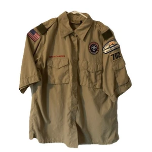 Boy Scouts of America Shirt with Patches Beige Ladies Large Shirt - Picture 1 of 6