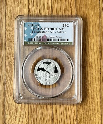 2010-S Silver Proof Yellowstone NP ATB Quarter - PCGS PR70 DCAM - 90% Ag 0.90 - Image 1 of 3