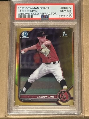 2022 Bowman Draft Chrome 1st Gold / 50 Landon Sims #CDA-LSS Diamondbacks PSA 10 - Image 1 of 2