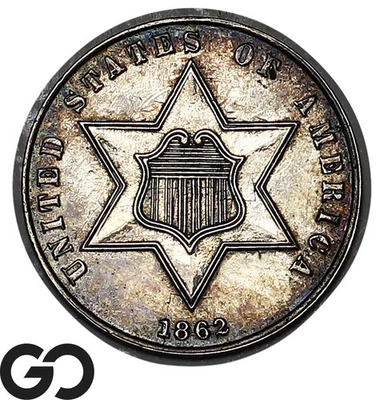 1862 Three Cent Silver Piece PROOF, Razor Sharp Premium Quality Superb Gem PR++ - Image 1 of 3