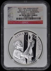 2011 W SILVER SEPTEMBER 11 MEMORIAL MEDAL NGC PR70DCAM - Picture 1 of 2