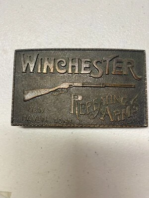 Vintage WINCHESTER REPEATING ARMS GUN RIFLE Solid Brass Belt Buckle 1970'S - Image 1 of 4