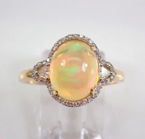 Opal Engagement Ring 14K Yellow Gold Trillion Diamond Ring October Gemstone - Picture 1 of 7