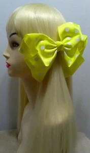 2 pcs 7" yellow polka dots Big lady Girl Large JUMBO clip Hair Bow ribbon - Picture 1 of 7