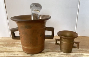 Vintage Apotheke schwere kupferfarbene Messingmörser + Glasstößel - Bild 1 von 12
