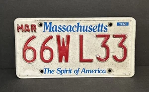 Massachusetts Passenger License Plate — The Spirit of America — 66W L33 — - Picture 1 of 24