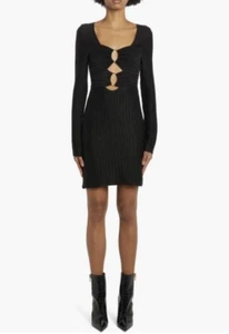 NWT $2,390 TOM FORD Cutout Long Sleeve Metallic Cotton Blend Rib Dress - Small! - Picture 1 of 6