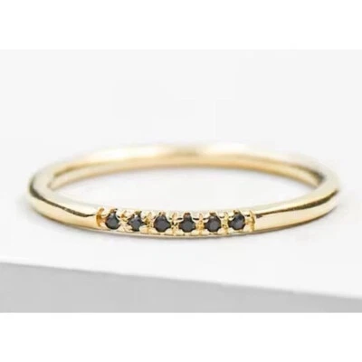 NEW Dainty 14k Gold Plated S925 Ring Black Melee Stackable Minimalist Band Sz 8 - Image 1 of 4