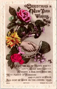 Christmas & New Year Wishes Embossed Border Postcard  - Picture 1 of 2