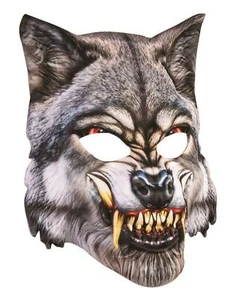 Mean Wolf Mask 3D Screen Print Realistic Soft Face Mask Fun Fur Adult Or Child - Picture 1 of 1