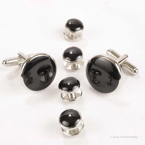 Black and Silver Formal Dress Set Shirt Studs and Cufflinks - Picture 1 of 3