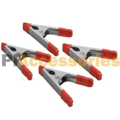 4x 4 inch Metal Spring Clamps w/ Rubber Tips Tool 4 Pcs Lot 4" Steel Red - Image 1 of 2