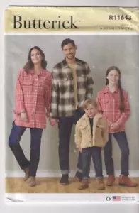 11643 BUTTERICK - Shirt JACKET - UNISEX Kids Sz XS-L Adult Sz S/M/L/XL 34-48" Ch - Picture 1 of 2