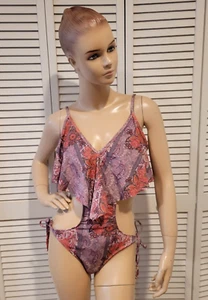 NWT Wildfox Boho Floral Open-Back Flounced Monokini 1pc swimsuit sz M - Picture 1 of 10
