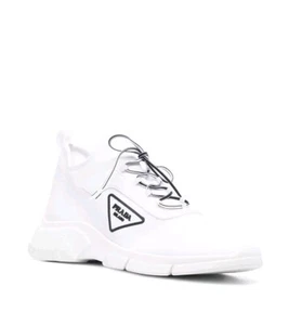 Prada Women's White Triangle Logo Knit XY Low Top Sneakers Size 8 US - Picture 1 of 11