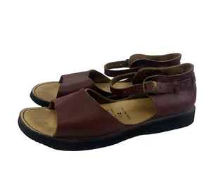 Aurora Shoe Company New Mexican Sandal Burgundy Leather Flat Buckle Womens 11 C - Picture 1 of 16