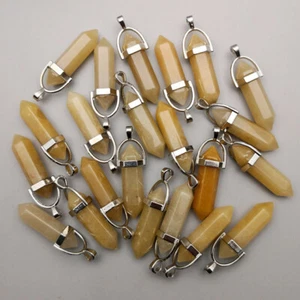 Wholesale 24pcs Natural Stone Yellow Jade Hexagonal Pendulum Pendant Bead 32x8mm - Picture 1 of 1