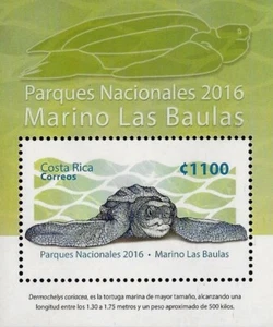 COSTA RICA PARK MARINO LAS BAULAS,TURTLES,EMBOSSED SPECIAL VARNISH,S/S MNH 2016 - Picture 1 of 1