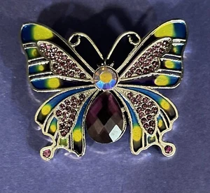 Stunning Purple AB Rhinestone & Enamel Butterfly Brooch Silvertone Brooch - Picture 1 of 5