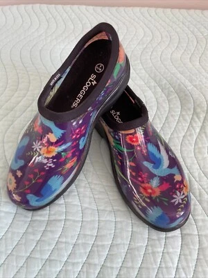 Sloggers Mujer Flores Pájaros Impermeable Lluvia Jardín Zapatos Zuecos Mulas 8M Usado en Excelente Condición Foto 1 de 4