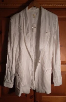 Blazer Anthropologie S Maeve Mujer Un Botón Mezcla Lino Marfil Viaje Foto 1 de 4