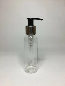 100ml PET Plastic Tall Boston Bottle & Shiny Silver/Black Lotion Pump ANY AMOUNT - Picture 1 of 1