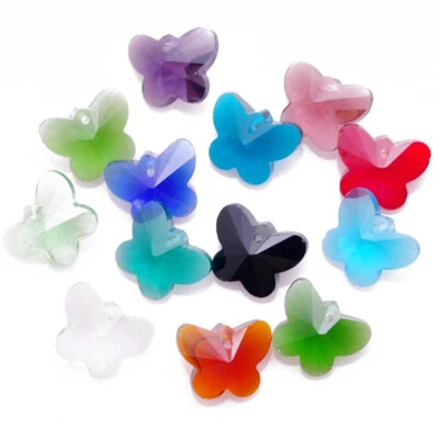 10pcs Butterfly Shape 14mm Faceted Crystal Glass Top Drilled Pendants Beads - Image 1 of 3