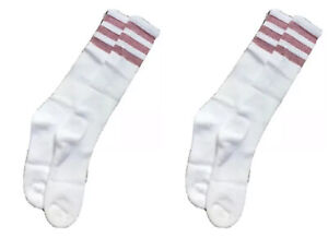 2 Pack~white W/ Metallic Pink Striped Knee High Tube Socks American Apparel