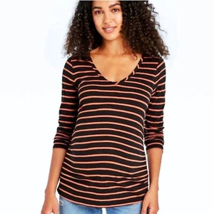 Isabel Maternity Striped Long Sleeve Rouched Tunic Top Size XL FREE SHIPPING - Picture 1 of 3